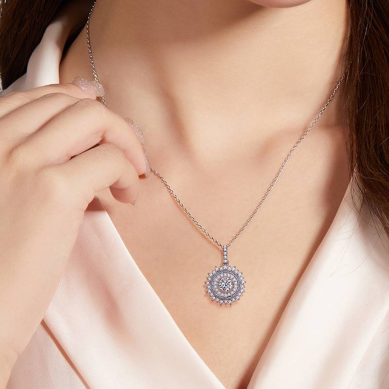 Dynamic and Shining S925 Silver Plated Platinum Moissanite Diamond Necklace 50 Points D-Class